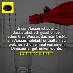 Unser Wasser ist so alt, dass statistisch gesehen bei jedem Glas Wasser, das man trinkt, ein Wassermolekühl enthalten is