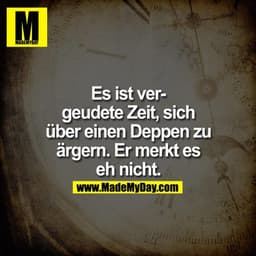 Es ist vergeudete Zeit, sich über einen Deppen zu ärgern. Ermerkt es eh nicht.