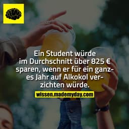 Ein Student würde im Durchschnitt über 825 € sparen, wenn er für ein ganzes Jahr auf Alkohol verzichten würde.