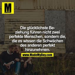Die glücklichste Beziehung führen nicht zwei perfekte Menschen, sondern die, die es wissen die Schwächen des anderen per