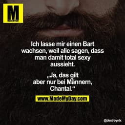 Ich lasse mir einen Bart
wachsen, weil alle sagen, dass
man damit total sexy
aussieht.
„Ja, das gilt
aber nur bei Männer