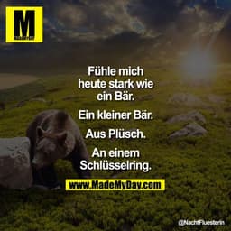 Fühle mich
heute stark wie
ein Bär.
Ein kleiner Bär.
Aus Plüsch.
An einem
Schlüsselring.
@NachtFluesterin
