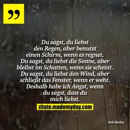 Du sagst, du liebst den Regen, aber benutzt einen Schirm, wenn es regnet. Du sagst, du liebst die Sonne, aber bleibst im