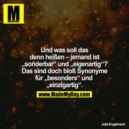 Und was soll das denn heißen – jemand ist »sonderbar« und »eigenartig«? Das sind doch bloß Synonyme für »besonders« und 