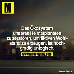 Das Ökosystem unseres Heimatplaneten zu zerstören, um fiktiven Wohlstand zu erzeugen, ist hochgradig unlogisch.