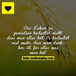 Das Leben zu genießen bedeutet nicht, dass man alles hat.
Es bedeutet viel mehr, dass man dankbar ist, für alles was man