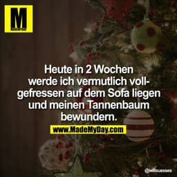 Heute in 2 Wochen werde ich vermutlich vollgefressen auf dem Sofa liegen und meinen Tannen­baum bewundern.