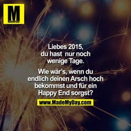 Liebes 2015, du hast nur ncoh wenige Tage ... Wie wär`s., wenn du endlich deinen Arsch hoch bekommst und für ein Happy E