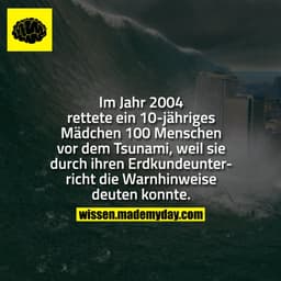 Im Jahr 2004 rettete ein 10-jähriges Mädchen 100 Menschen vor dem Tsunami, weil sie durch ihren Erdkundeunterricht die W