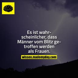 Es ist wahrscheinlicher, dass Männer vom Blitz getroffen werden als Frauen.