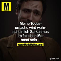 Meine Todesursache wird wahrscheinlich Sarkasmus im flaschen Moment sein ...