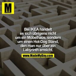 Bei IKEA handlet es sich übrigens nicht um ein Möbelhaus, sondern um einen Hot-Dog Stand, den man nur über ein Labyrinth