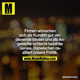 Firmen wünschen sich als Kunden gut verdienende Idioten und als Angestellte schlecht bezahlte Genies. Dazwischen oszilli