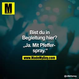Bist du in Begleitung hier?

"Ja. Mit Pfefferspray."