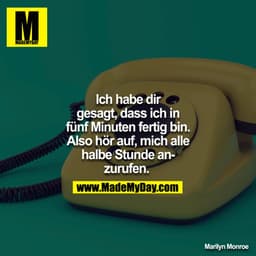 Ich habe dir gesagt, dass ich in FÜNF Minuten fertig bin. Also hör auf, mich alle halbe Stunde anzurufen. 