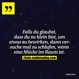 Falls du glaubst, dass du zu klein bist, um etwas zu bewirken, dann versuche mal zu schlafen, wenn eine Mücke im Raum is