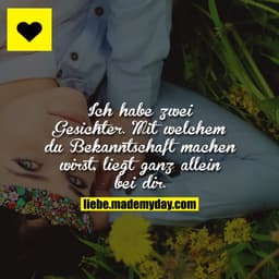 Ich habe zwei Gesichter. Mit welchem du Bekanntschaft machen wirst, liegt ganz allein bei dir.