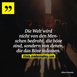 Die Welt wird nicht von den Menschen bedroht, die böse sind, sondern von denen, die das Böse zulassen.