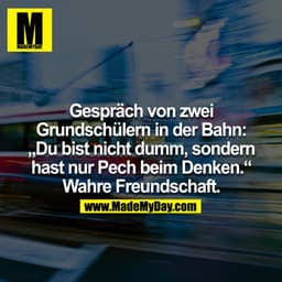 Gespräch von zwei Grundschülern in der Bahn: "Du bist nicht dumm, sondern hast nur Pech beim Denken."
Wahre Freundschaft