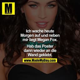 Ich wache heute morgen auf und neben mir lag Megan Fox.

Hab das Poster dann wieder an die Wand geklebt.
