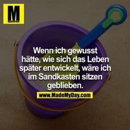 Wenn ich gewusst hätte, wie sich das Leben später entwickelt, wäre ich im Sandkasten sitzen geblieben.