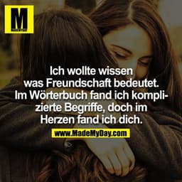 Ich wollte wissen was Freundschaft bedeutet, im Wörterbuch fand ich komplizierte Begriffe, doch im Herzen fand ich dich.