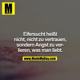 Eifersucht heißt nicht, nicht zu vertrauen, sondern Angst zu verlieren, was man liebt.