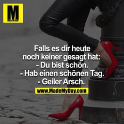 Falls es dir heute noch keiner gesagt hat:  - Du bist schön. - Hab einen schönen Tag. - Geiler Arsch. 