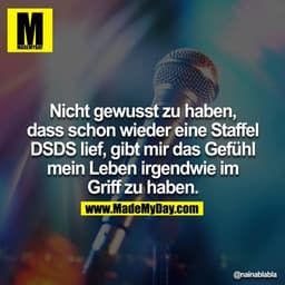 Nicht gewusst zu haben, dass schon wieder eine Staffel DSDS lief, gibt mir das Gefühl mein Leben irgendwie im Griff zu h