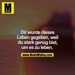 Dir wurde dieses Leben gegeben, weil DU stark genug bist, um es zu leben. 
