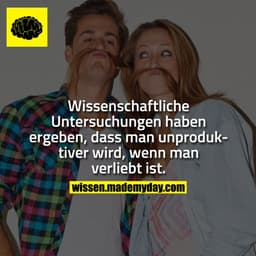 Wissenschaftliche Untersuchungen haben ergeben, dass man unproduktiver wird, wenn man verliebt ist.