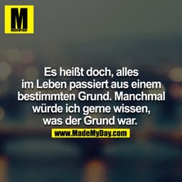 Es heißt doch alles im Leben passiert aus einem bestimmten Grund. Manchmal würde ich gerne wissen was der Grund war. 