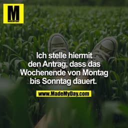 Ich stelle hiermit den Antrag, dass das Wochenende von Montag bis Sonntag dauert. 