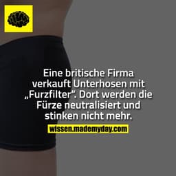 Eine britische Firma verkauft Unterhosen mit „Furzfilter“. Dort werden die Fürze neutralisiert und stinken nicht mehr.