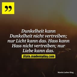 Dunkelheit kann Dunkelheit nicht vertreiben; nur Licht kann das. Hass kann Hass nicht vertreiben; nur Liebe kann das.