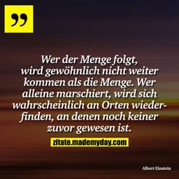Wer der Menge folgt, wird gewöhnlich nicht weiter kommen als die Menge. Wer alleine marschiert, wird sich wahrscheinlich