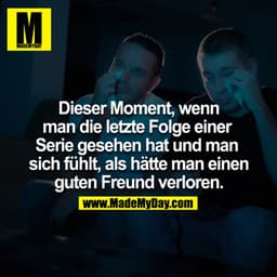 Dieser Moment, wenn man die letzte Folge einer Serie gesehen hat und man sich fühlt, als hätte man einen guten Freund ve
