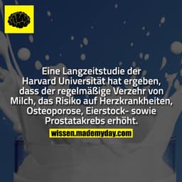 Eine Langzeitstudie der Harvard Universität hat ergeben, dass der regelmäßige Verzehr von Milch, das Risiko auf Herzkran
