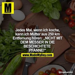 Jedes Mal, wenn ich koche, kann ich Mutter aus 250km Entfernung hören: NICHT MIT DEM MESSER IN DIE BESCHICHTETE PFANNE!
