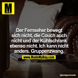 Der Fernseher bewegt sich nicht, die Couch auch nicht und der Kühlschrank ebenso nicht.  Ich kann man nicht anders. Grup