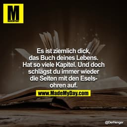 Es ist ziemlich dick, das Buch deines Lebens. Hat so viele Kapitel. Und doch schlägst du immer wieder die Seiten mit den
