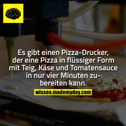Es gibt einen Pizza-Drucker, der eine Pizza in flüssiger Form mit Teig, Käse und Tomatensauce in nur vier Minuten zubere