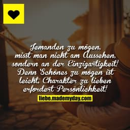 Jemanden zu mögen, misst man nicht am Aussehen, sondern an der Einzigartigkeit! Denn Schönes zu mögen ist leicht, Charak