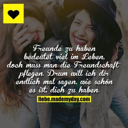 Freunde zu haben bedeutet viel im Leben, doch muss man die Freundschaft pflegen. 
Drum will ich dir endlich mal sagen, w