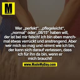 Wer "perfekt", "pflegeleicht", "normal" oder "08/15" haben will, der ist bei mir falsch! Ich bin eben manchmal etwas ver