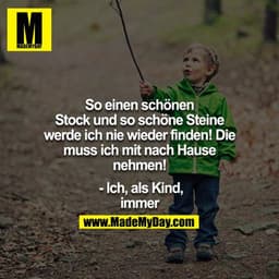 "So einen schönen Stock und so schöne Steine werde ich nie wieder finden! Die muss ich mit nach Hause nehmen!" - Ich, al