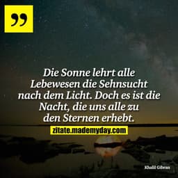 Die Sonne lehrt alle Lebewesen die Sehnsucht nach dem Licht. Doch es ist die nacht, die uns alle zu den Sternen erhebt.