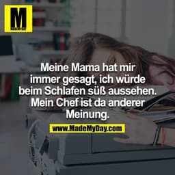 Meine Mama hat mir immer gesagt, ich würde beim Schlafen süß aussehen. Mein Chef ist da anderer Meinung.