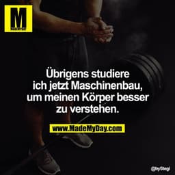 Übrigens studiere ich jetzt Maschinenbau um meinen Körper besser zu verstehen.