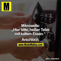 Mikrowelle: "Hier bitte, heißer Teller mit kaltem Essen." 

Arschloch.